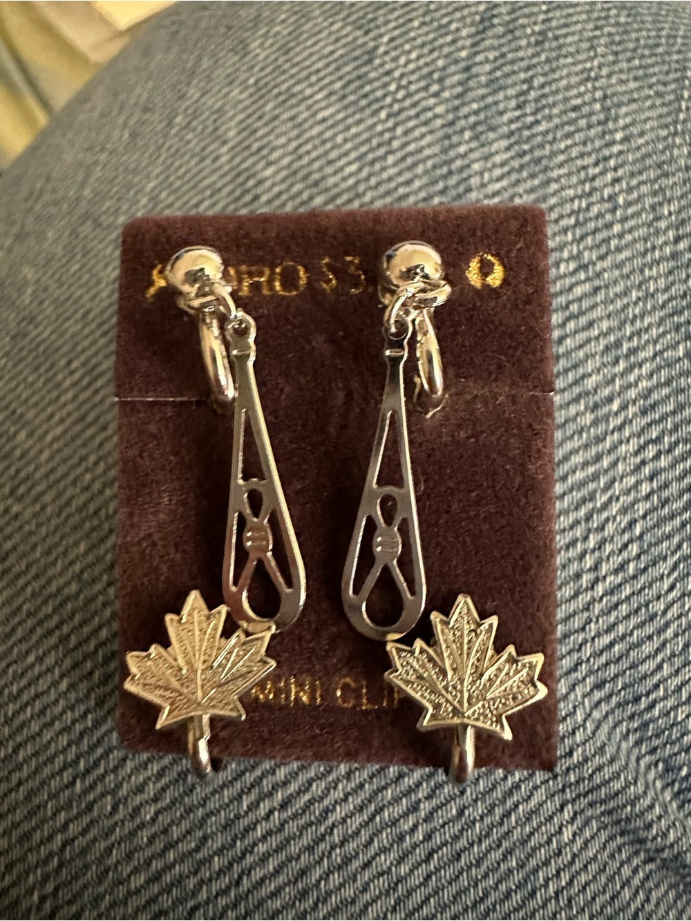 Vintage Canadian Maple Leaf & Lacrosse Stick Clip-On Earrings Set